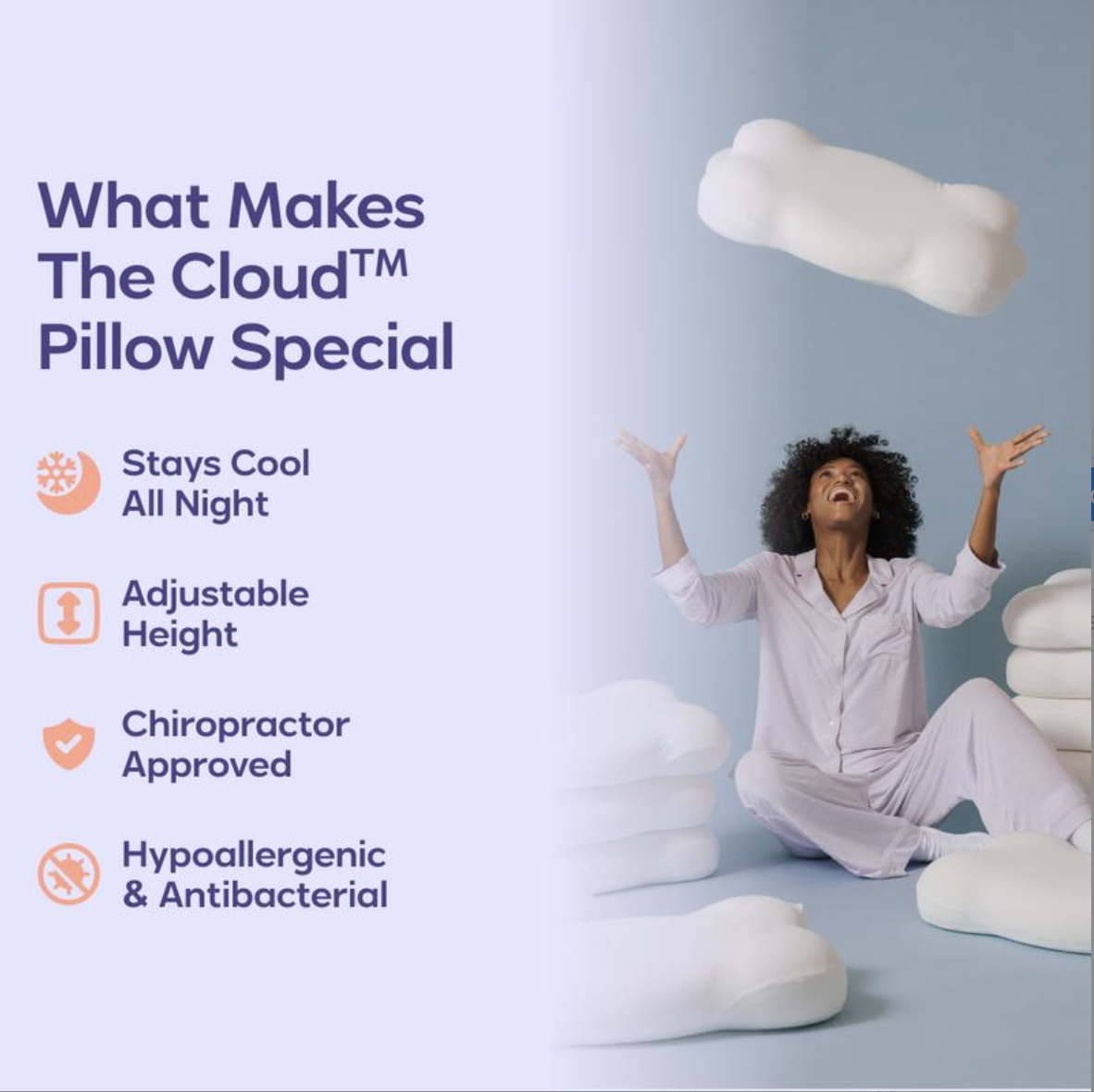 CloudAlign™ Ergonomic Cervical Pillow Dual-Height Memory Foam Pillow for Side, Back & Stomach Sleepers